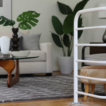 Tubular White Metal Railing in Postmodern Inspired Home Staging