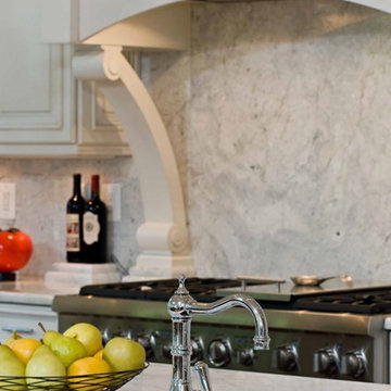Traditional, Elegant Kitchen Uses Exotic Stone, Leaded Glass and More