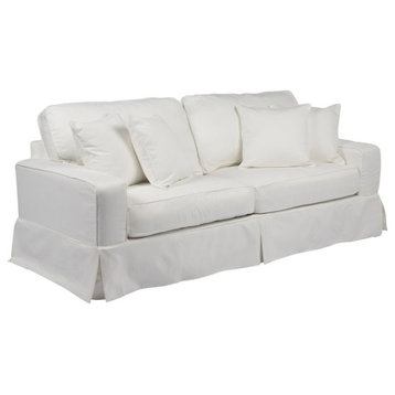 Sunset Trading Americana Box Cushion Fabric Slipcovered Sofa in White