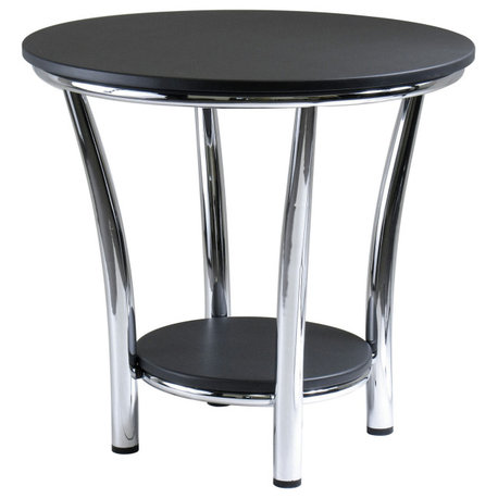 Maya Round End Table, Black and Metal