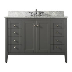 Ancerre Designs - Shelton Bath Vanity Set, Sapphire Gray, 48", White Marble Top, Without Mirror - Bathroom Vanities And Sink Consoles
