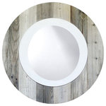 My Barnwood Frames - Round Barnwood Mirror 30", Large 24" White Frame - Beautiful round barnwood mirror. The reclaimed barnwood slats that are 30" in diameter. The inside white frame (which is 2.5" wide) comes in two sizes: Small & Large. (The above picture shows the mirror in the "small" option)