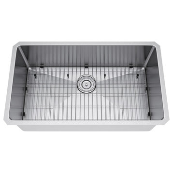 29"x18" Single Bowl Undermount Stainless Steel Kitchen Sink, With Strainer and Grid