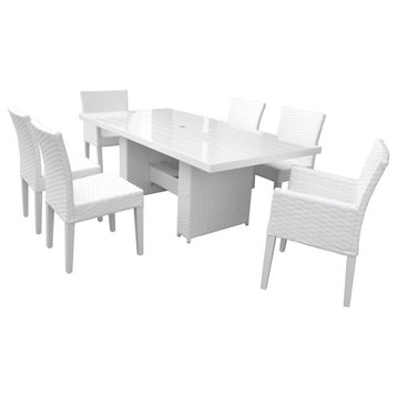 Miami Rectangular Patio Dining Table,4 Armless Chairs,2 Chairs,Arms Sail White