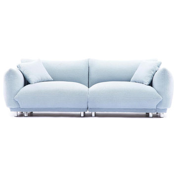 Comfortable Modular Sofa, Padded Seat With Teddy Fabric Upholstery, Light Blue