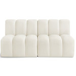Meridian Furniture - Arc Velvet Upholstered 2-Pc. Modular Sofa, Cream - Give your living room or den the perfect blend of style and versatility with this Arc velvet fabric straight modular Sectional. Part of the Arc modular furniture collection, this Sectional comes upholstered in rich cream velvet fabric and features deep channel tufting that adds a touch of luxury while enhancing comfort and support. A seamless combination of form and function, this chair can be used with other Arc pieces to create a myriad of configurations in your well-curated room.