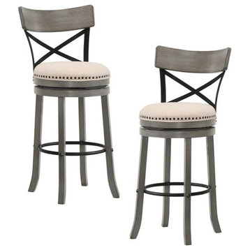 Furniture of America Shae Wood Swivel 29" Barstool in Light Gray (Set of 2)