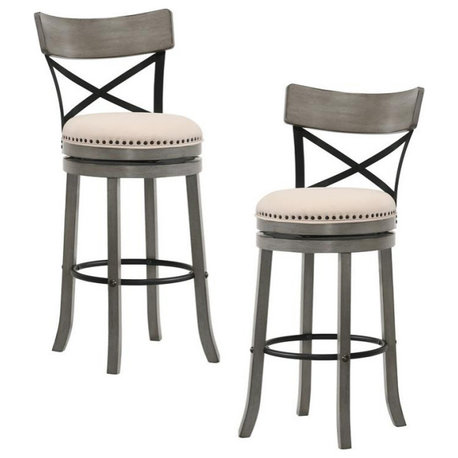 Furniture of America Shae Wood Swivel 29" Barstool in Light Gray (Set of 2)