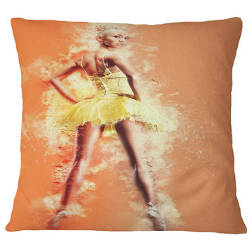Beautiful Ballerina in Yellow Tutu Portrait Throw Pillow, 18"x18"