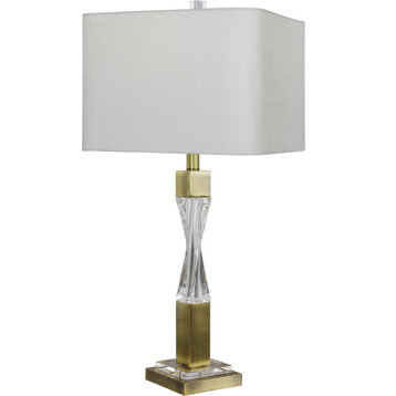 Torqued Crystal Table Lamp, Antique Brass