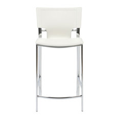 Euro Style - Vinnie Counter Chair, Set of 2, White Leather, Chrome - Bar Stools and Counter Stools