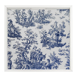 Blue and White Toile Wood Serving Tray - Home Decor