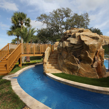 Custom Pool and Spa with Rock Waterfall and Lazy River in Delray beach, Florida