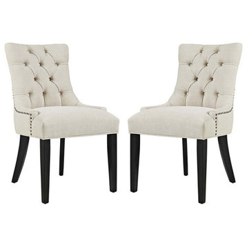 Modway Regent 20.5" Tufted Fabric Dining Side Chair in Beige & Black (Set of 2)