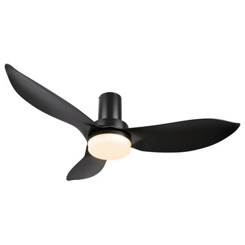 CARRO Small Flush Mount Ceiling Fan with Remote and Dim Light Kit for Bedroom, Black, 45"