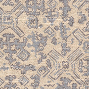 Fabric Sample Nomad Swedish Metallic Geometric Blue Linen