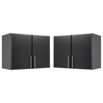 Home Square 2 Piece Stackable Wood Wall Cabinet Set in Black