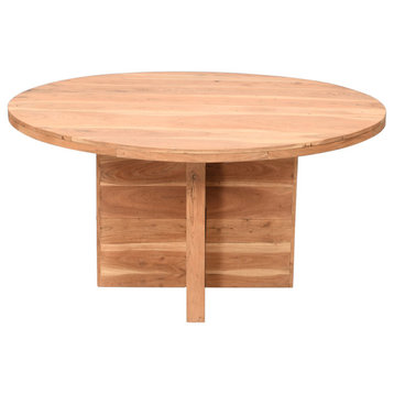 Fernious 60" Round Dining Table, Natural Finish on Mango Solid Wood