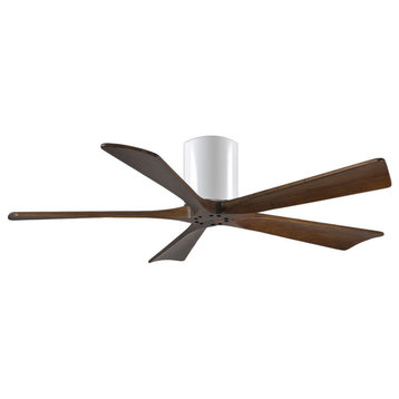 IreneH 5-Blade Hugger Paddle Fan With Walnut Tone Blades, Gloss White, 52"