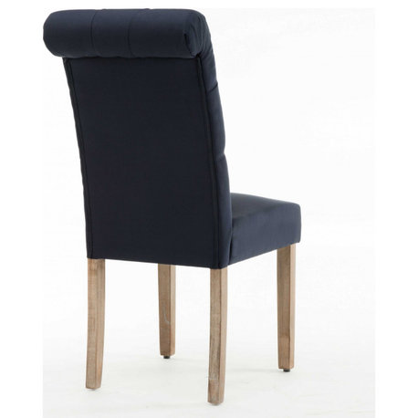 Blue Roll Top Tufted Linen Fabric Modern Dining Chair, a Set of 2