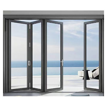 Aluminum folding patio doors 10'x8', black color. low e glass.