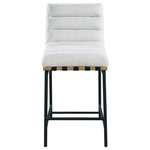 Meridian Furniture - Burke Counter Stool, Cream, Boucle Fabric, White Oak Veneer Metal Dowel - Kick back and relax with a drink in your hand with this Burke cream boucle fabric counter stool. Featuring soft cream boucle fabric upholstery and black vegan leather straps, this counter stool is cozy and stylish. Its matte cream metal frame provides sturdy support so you can enjoy this stool for years to come. A white oak veneer metal dowel is tucked firmly in place beneath the front of the stool, providing extra support and added style.