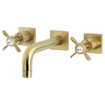 Kingston Brass KS6127BEX Two-Handle Wall Mount Bathroom Faucet, Brushed Brass
