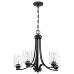 Craftmade - Bolden 5-Light Transitional Chandelier in Flat Black - Bold clean lines with your choice of clear seeded or white frosted glass shades complement the graceful shapes of the Bolden collection setting the stage for a look that is luxurious and effortless.  This light requires 5 , . Watt Bulbs (Not Included) UL Certified.