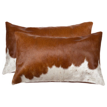 HomeRoots 12" x 20" x 5" Brown And White, Cowhide Pillow 2-Pack