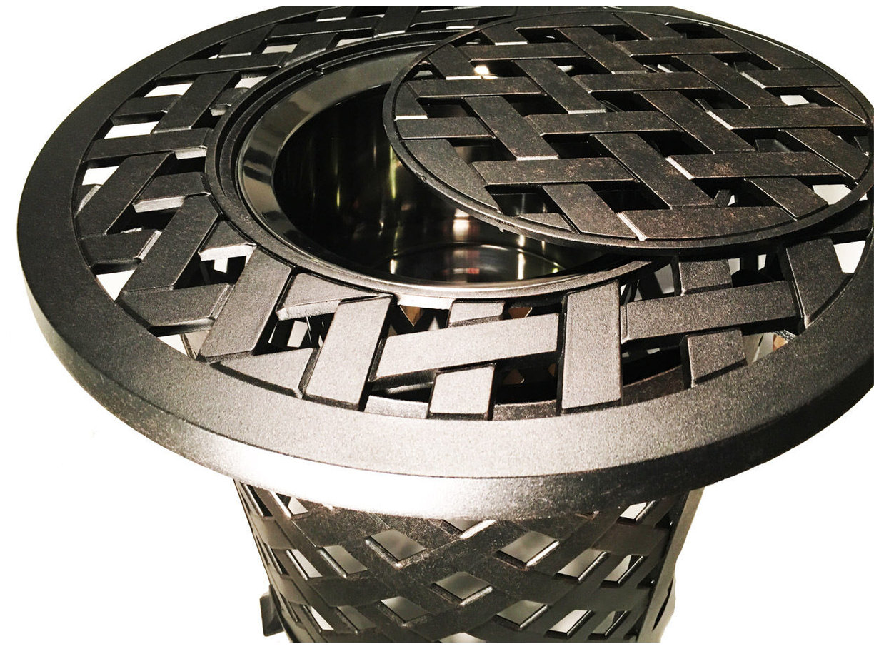 Round Patio End Table with Ice Bucket Insert Cast Aluminum Outdoor ...