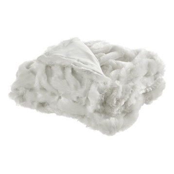 Kaikura Stitched Faux Fur Throw, White