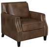 Coaster Farmhouse Leather Upholstered Recessed Arm Chair in Brown