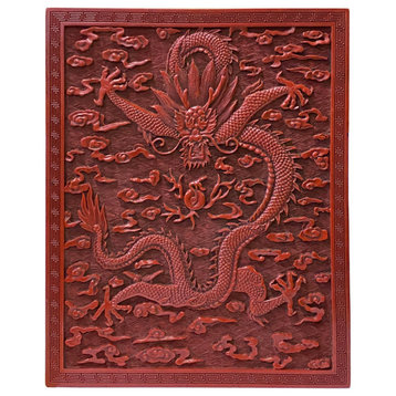 Chinese Red Resin Lacquer Rectangular Dragon Carving Accent Box