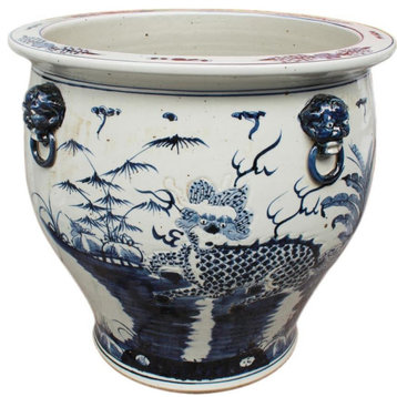 Planter Vase Kylin Dragon Bowl Blue Colors May Vary White Variable