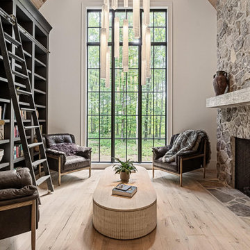 Architectural Glass Lighting in a High-Ceiling Living Room