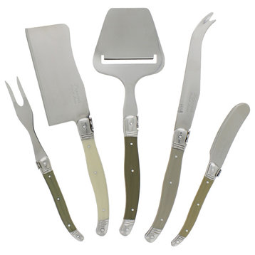 French Home Laguiole Cheese Knife, Fork and Slicer Set, 5 Piece "Mist".
