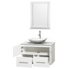 Centra 36" White Single Vanity, White Carrera Marble Top, Carrera Marble Sink