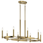 Kichler - Tolani 8-Light Contemporary Chandelier in Brushed Natural Brass - Modern elegance is simple. The Tolaniâ„¢ 8 light oval chandelier embodies this truth with its delicately ribbed center column simple gaps in the wagon wheel. It  elevates the familiar to the modern, as its Brushed Natural Brass finish illuminates without exaggeration.  This light requires 8 , 60.0 W Watt Bulbs (Not Included) UL Certified.