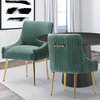 Glam Pleated Velvet Dining Chair Set of 2, Tufted Side Accent Kitchen Chair, Green
