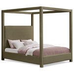 Meridian Furniture - Eden Boucle Fabric Upholstered Bed, Olive, Queen - Experience the epitome of luxury and serenity with the Eden Boucle Fabric Canopy Bed, a majestic haven that elevates your bedroom into a royal chamber. Wrapped in a rich olive boucle fabric, this captivating bed exudes timeless elegance and invites you to indulge in restful nights and dreamy mornings. The airy canopy, draped in the same luxurious black boucle fabric, creates a sense of intimacy and seclusion, transforming your sleeping space into a private sanctuary. Imagine reading a captivating book or enjoying a late-night conversation under the soft glow of string lights draped across the canopy, creating a truly magical atmosphere.