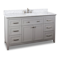 60 inch Grey Finish Bathroom Vanity Carrera Marble Top - Bathroom Vanities And Sink Consoles