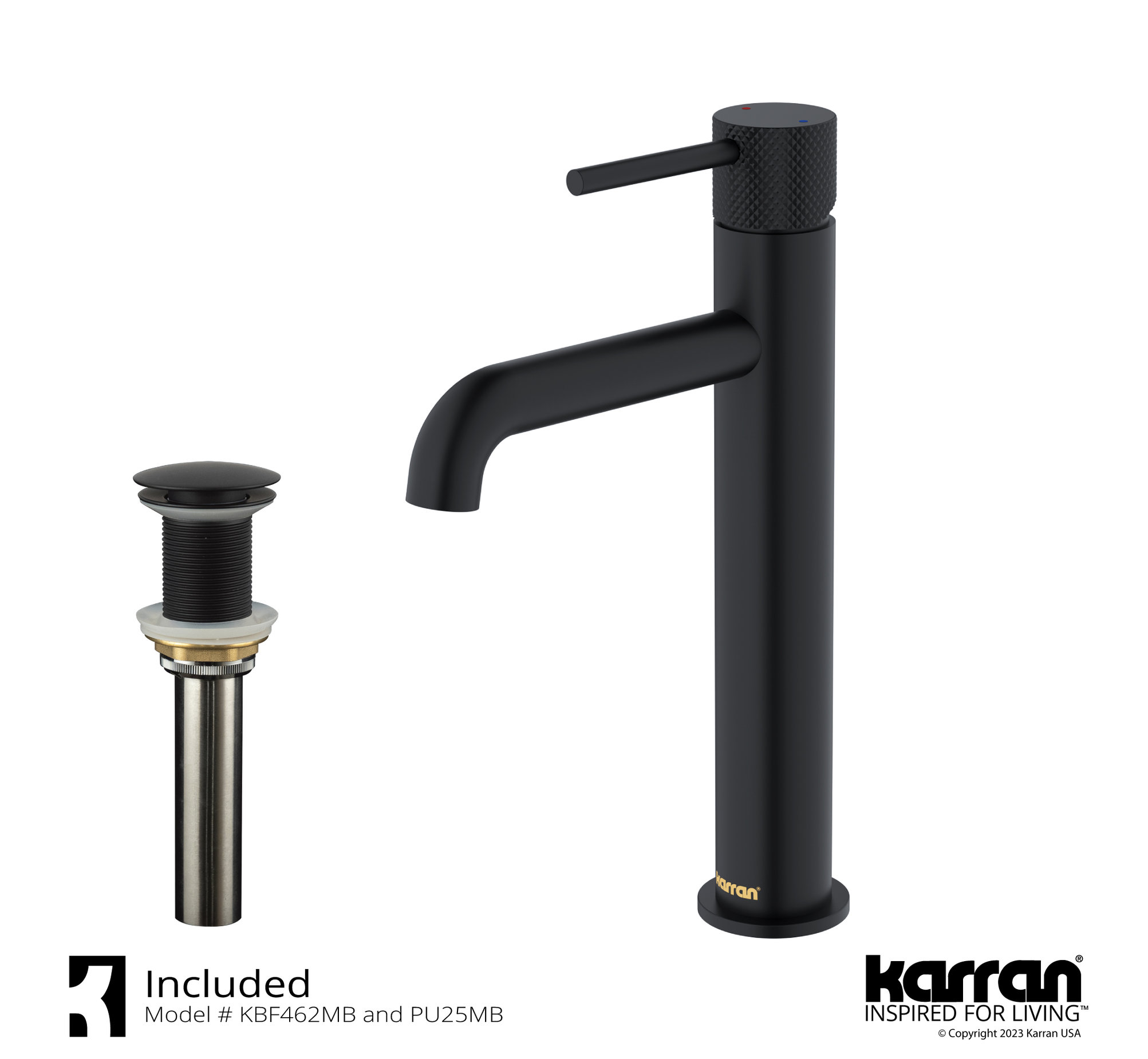 Karran 1-Handle 1-Hole Vessel Faucet With Pop-up Drain, Matte Black