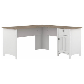 Farmhouse L-Shaped Desk, Single Door Cabinet & Drawer, Shiplap Gray/Pure White