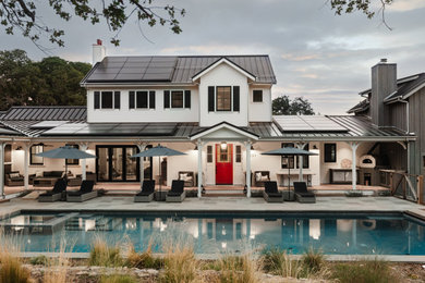 Example of a country white two-story house exterior design in San Francisco
