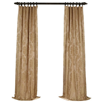 Magdelena Beige & Gold Faux Silk Jacquard Curtain Single Panel, 50"x 96"