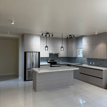 Large Central Island Modern Open Concept Kitchen Overall View