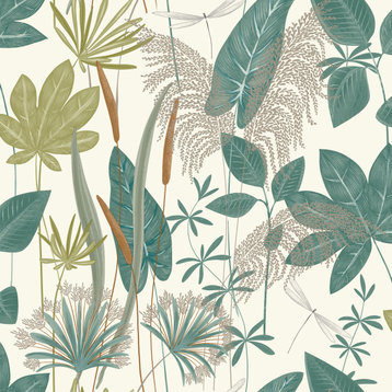 Mix Tropical Leaves Textured Wallpaper , Green, Sample