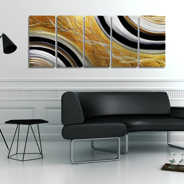Honeybee - Black, Silver, and Gold Abstract Handmade Modern Metal Painting
