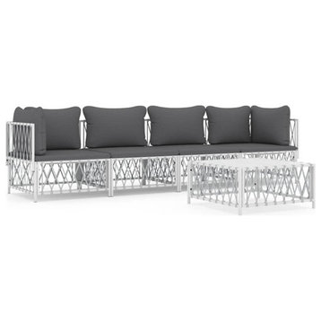 vidaXL Patio Furniture Set 5 Piece Sectional Sofa with Cushions White Steel