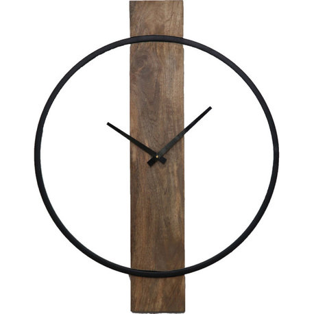 Pearl Natural Mango Wood and Black Wall Clock 20" x 26"
